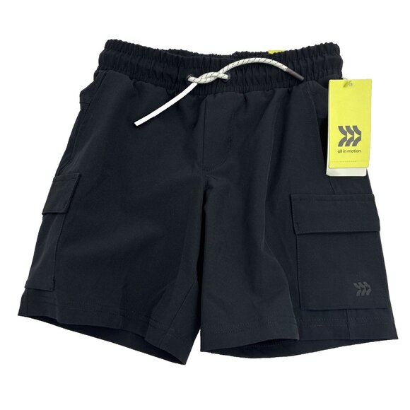 All In Motion Boys XS Black Cargo Shorts Elastic Waist Activewear New - Picture 1 of 7